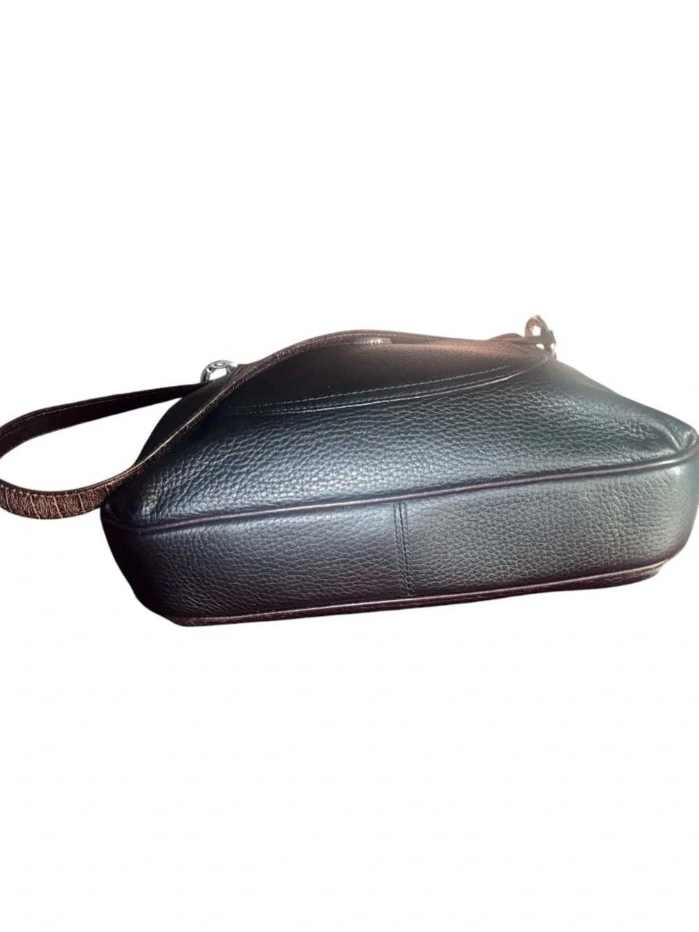 Brighton Vtg Black Pebbled & Brown Croc Shoulder Bag Leather Silver Medallion